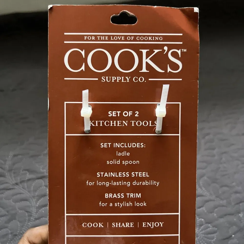 Cooks Supply Co. 2Pc Stainless Steel + Brass Decorative Serving Spoons NEW Home